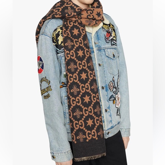 Gucci unisex Bees and stars GG jacquard scarf - Picture 1 of 10